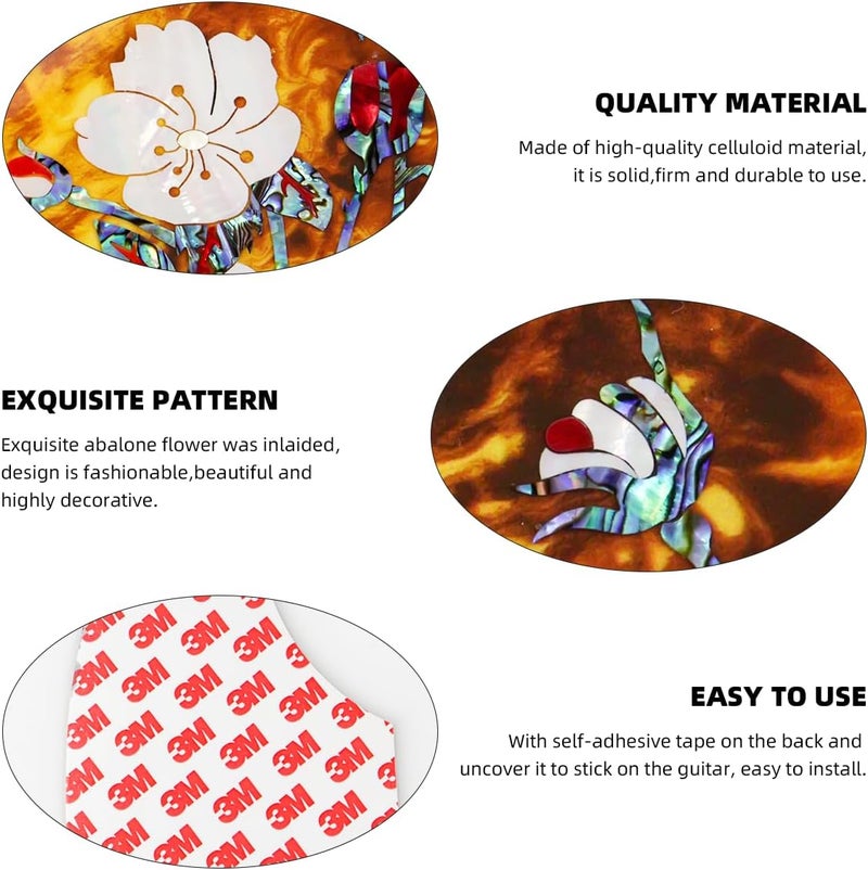 Domofa Acoustic Guitar Pickguard Thick Pick Guard Inlaid Abalone Flower for Most Martin Acoustic Guitar (Amber) - Image 3